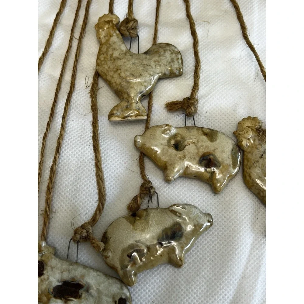 Vtg Farm Animal Wind Chime Rustic Farmhouse Primitive Country Kitchen Whimsical